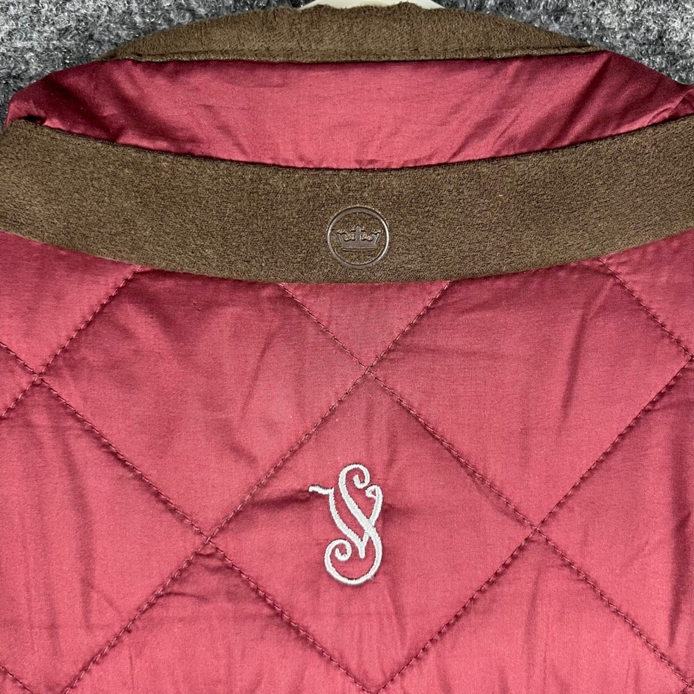 Peter Millar Quilted Vest Mens XL Burgundy Essex Fleece Lined Snap Front Pockets - Picture 10 of 12